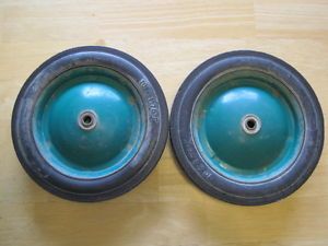 2 Vintage 10" x 1 75" Steel Metal Wheels Hard Rubber Tires for Wagontoy Car