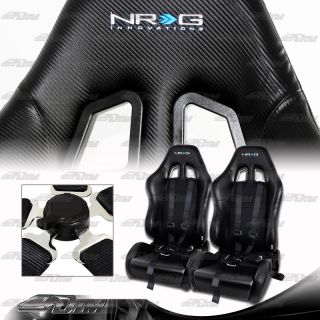 NRG Black Textured PVC Leather Racing Seats Black 5 Point Cam Lock Harnesses