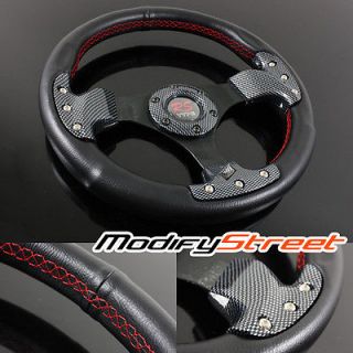 320mm PVC Leather Black Carbon Look Red Stitch Aftermarket Racing Steering Wheel