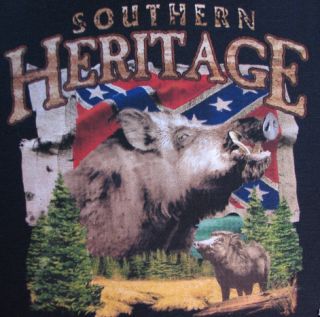 Hunting Tshirt Southern Heritage Boar Confederate Flag Rebel Redneck Dixie