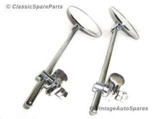 New Handlebar Clamps on Round Side Mirror Set Chromed Vintage Auto Spares