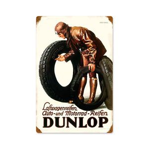 Dunlop Motorcycle Tires "Vintaged" Metal Sign Auto Shop Garage 12x18"