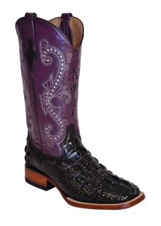 Ferrini Ladies Black Purple Print Hornback Caiman Boots s Toe 90493 04