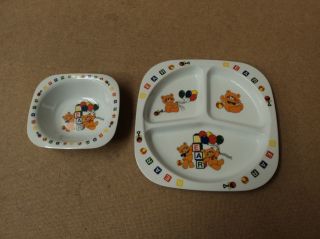Melamine Ware Baby Kids Plate and Bowl Multi Color Bears Balloons Plastic