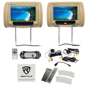 Rockville RDP93 BG 9” Beige Tan Car DVD USB SD Headrest Monitors Video Games
