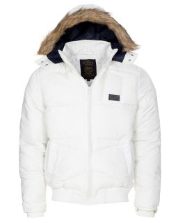 Blend Mens Casual Faux Fur Hooded Padded Zip Up Parka Jacket Coat Ecru