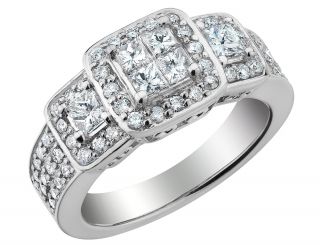 Certified Princess Diamond Engagement Ring Wedding Band 1 33ct 14k White Gold