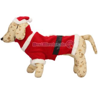 Pet Dog Apparel Christmas Santa Costume Clothes Coat Sweater Hat Red 3 Size