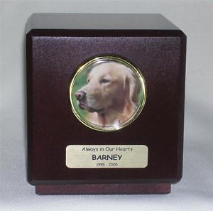 B Pet Urns Cat Dog Memorial Wood Cremation Handcrafted Photo Urn w Inscription