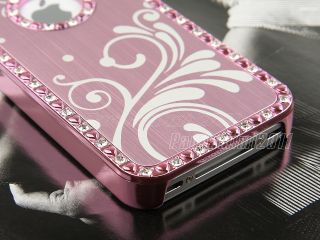 Pink Aluminum Chrome Bling Hard Case Cover for iPhone 4 4S 4G w Screen Protector