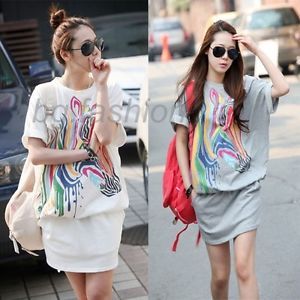 Korea Women's Colourful Casual Mini Dress Ladies Long Tops Blouse White Gray