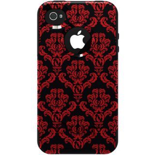Custom Otterbox Commuter Series Apple iPhone 4 4S Case Red and Black Damask