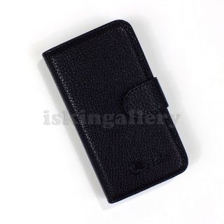 Black Luxury Magnetic Card Holder PU Leather Flip Case Apple iPhone 4 4S SG