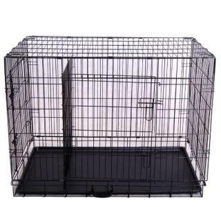 Folding Double 2 Door 36" Dog Cage Crate Pet Crate w DIVID Coop House Black