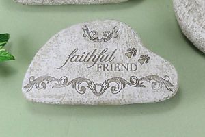 "Faithful Friend" Resin Stone Pet Memorial Dog Cat Pawprint Outdoor Burial Rock
