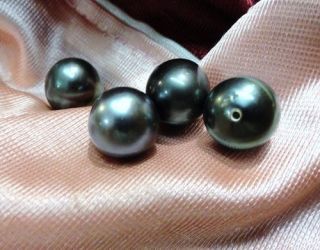 Beauty 10mm Black Pearls 4 PC Tahitian Drilled Koa Beads Bracelet