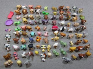 Large Mixed Lot of 99 Hasbro Littlest Pet Shop Cats Dogs Lizards Fish Birds