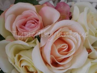 New Artificial Silk Flower Pink Cream Rose Bunch Bouquet Wedding Vintage