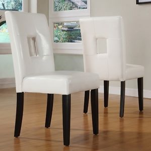 2 Modern Contemporary White Faux Leather Dining Room Side Chairs