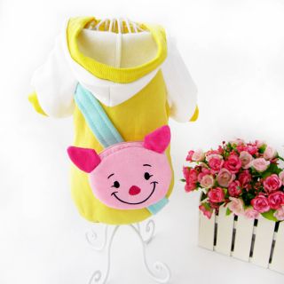 Dog Pet Puppy Hoodie Hooded Sweater Clothes Apparel Lovely Piggy Pocket Yellow