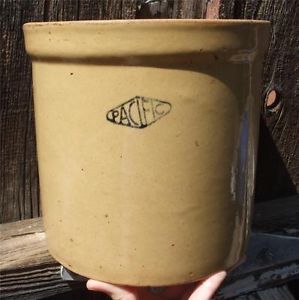 RARE Early California Pottery Pacific Clay Prod Crock Vtg Primitive Yellow Ware