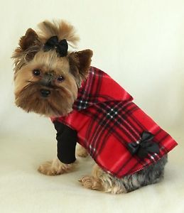 S Red Plaid Fleece Hoodie Dog Dress Pet Apparel Small
