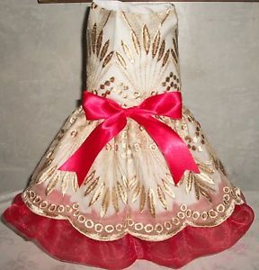 Size Small Elegant Gold Embroidered Christmas Dog Dress