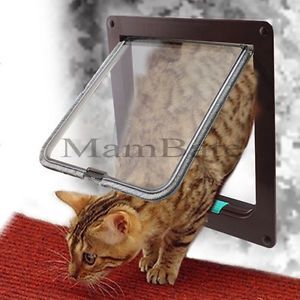 Brown 4 Way Small Medium Pet Cat Kitten Dog Supply Lock Lockable Safe Flap Door