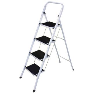 White 4 Tier Non Slip Folding Step Ladder Foldable Stool Ladders Black Steps New