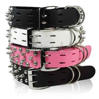Black Brown Pink White Spiked Spikes Studded Genuine Leather Dog Collar L XL