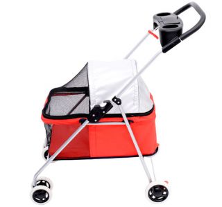 New Dog Cat Walker Carrier Pet Travel Stroller Covered Folding 4 Wheel Red