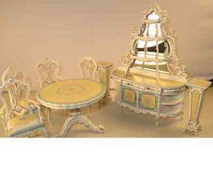 Bespaq Dollhouse Miniature Dining Room Furniture Set Chair Table Painted Stand