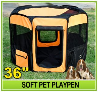 New 36" Deluxe Folding Pet Playpen Soft Sided Puppy Dog Cat Crate Orange Black