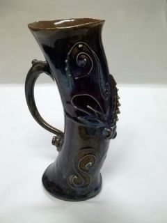 Raku Clay Art Pottery Dragonfly Glazed Artist Signed Art Vase Sculpture RARE