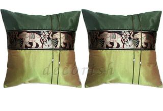 2X Light Green Silk Decorative Pillows Covers Elephants