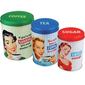 Retro Style Set of Kitchen Canisters 3 Set Tea Coffee Sugar