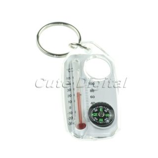 Outdoor Mini Portable Compass Key Chain Ring Camping Hiking with Thermometer