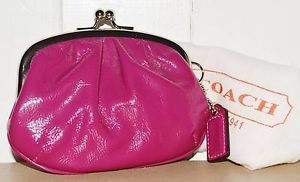 Coach Berry Pink Patent Leather Kisslock Coin Change Purse Wallet F60559 $78