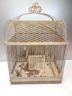 Vintage Used Old Metal Large White Animal Pet Decorative Birdcage Bird Cage