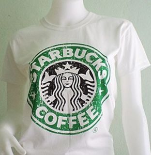 White Womens T Shirt Starbucks Coffee Style Vintage Short Sleeve