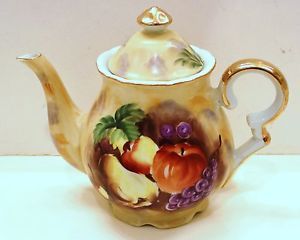 Vintage Japan Coffee Tea Pot Gold Gilded Handpainted Fruit Design