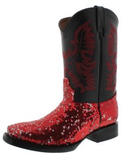 Women's Ladies Red Hot Shiny Fancy Sexy Sequins Cowboy Boots for Western Rodeo