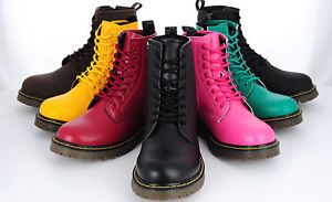 New Womens Girls Faux Leather Hi Top Combat Boots Military Shoes US 6 5 7 8 9