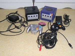 Lot Nintendo GameCube Video Game Consoles Black Purple Controllers Bundle 045496780913
