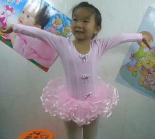 Pink Girl Party Long Sleeve Leotard Ballet Tutu Costume Dance Skirt Dress 3 8Y