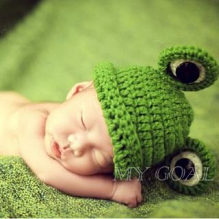 Baby Infant Newborn Handmade Crochet Knit Cap Frog Hat Costume Photograph Prop