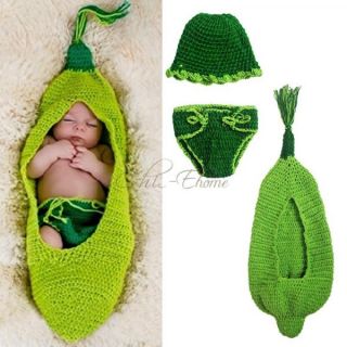 3pcs Baby Girl Infant Mermaid Outfit Crochet Knit Tail Costume Photo Prop 0 12M