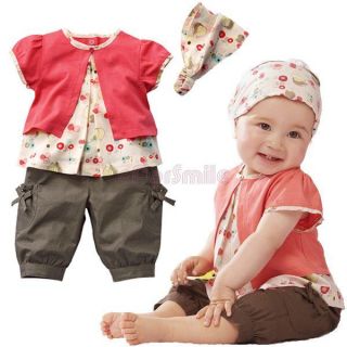 Girls Baby Short Top Pants Headband Sets 6 24 M Cotton 3 Pcs Costume Clothing