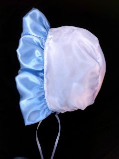 Victorian Edwardian Adult Baby Fancy Dress Satin Bonnet Cap Hat Blue Sissy Maid