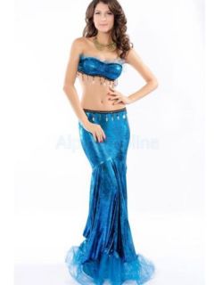 Deluxe Women Sequined Mermaid Costume Stage Show Outfit Set Bra Top Long Skirt